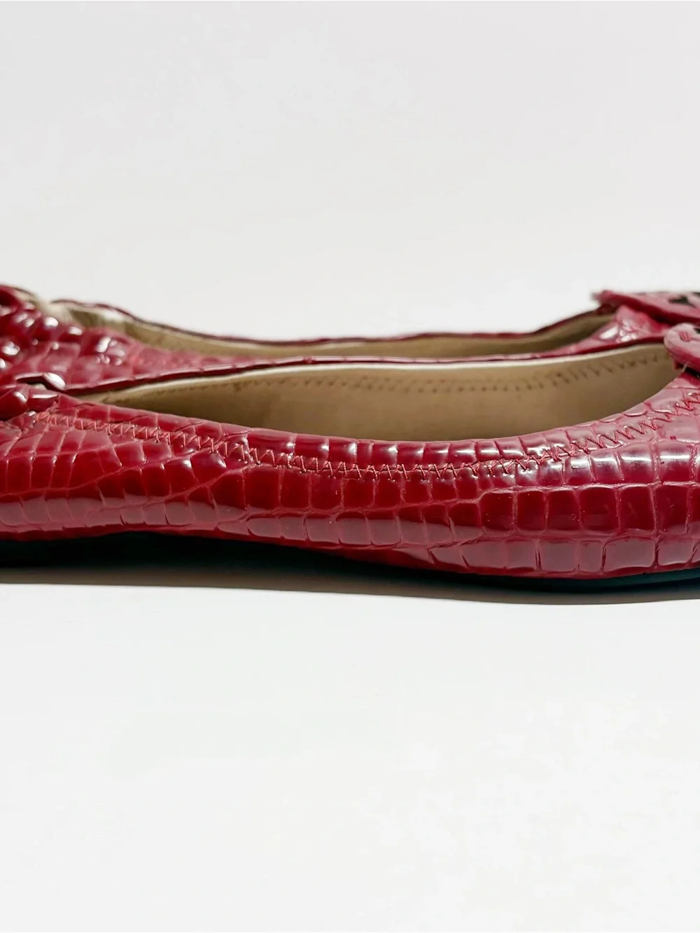 Tory Burch Burgundy Croc-Embossed Reva Ballet Flats